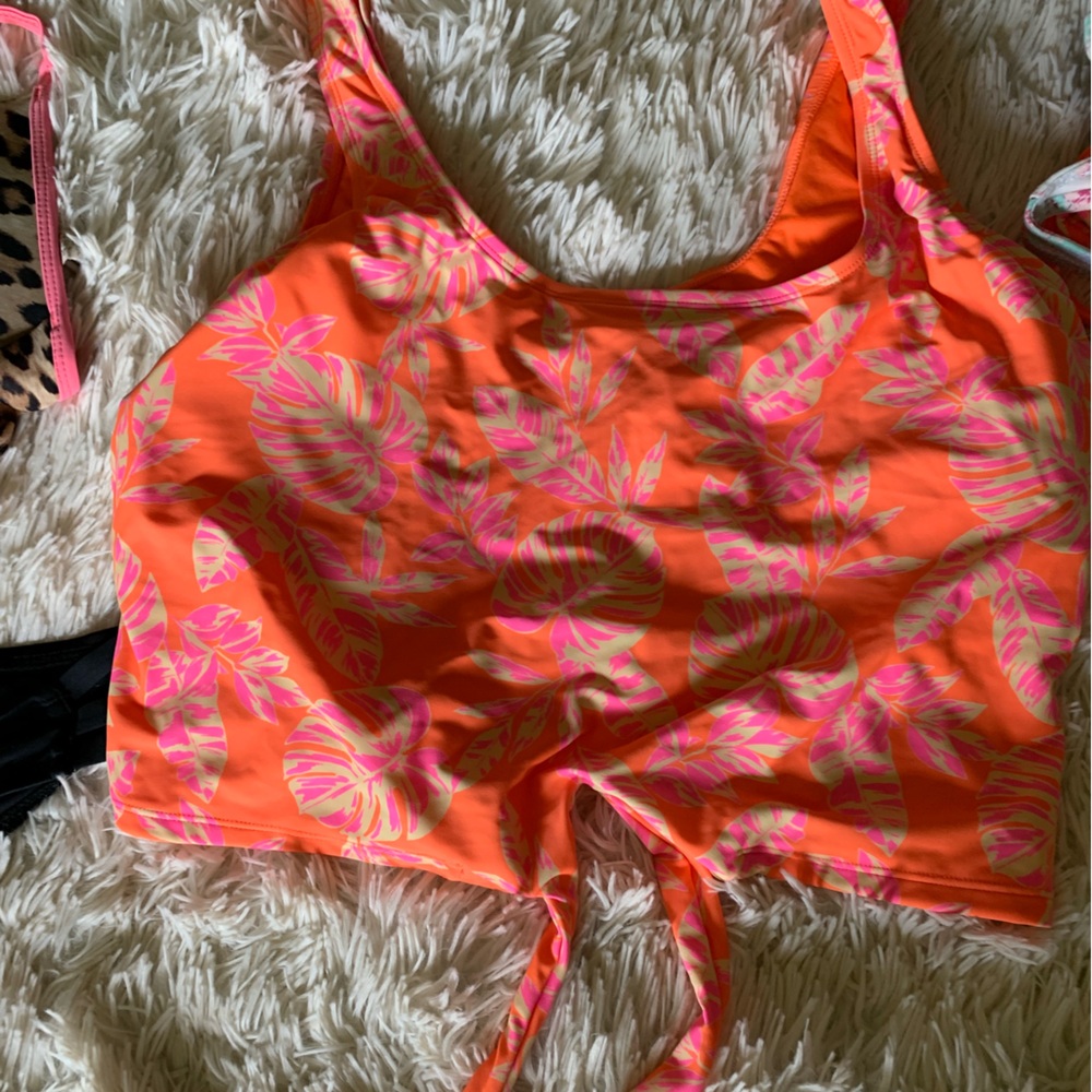 Ninety nine swim wear Orange and Pink Leaf Print tankini